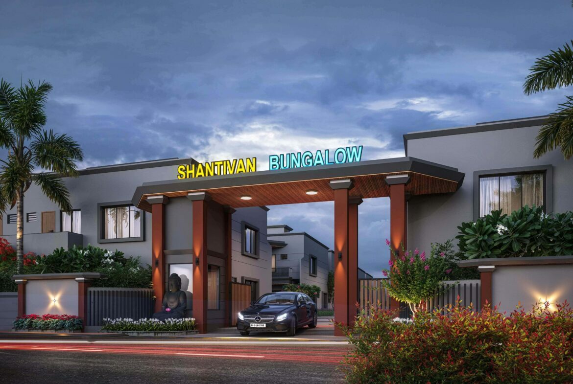 Shantivan Bungalows gate night